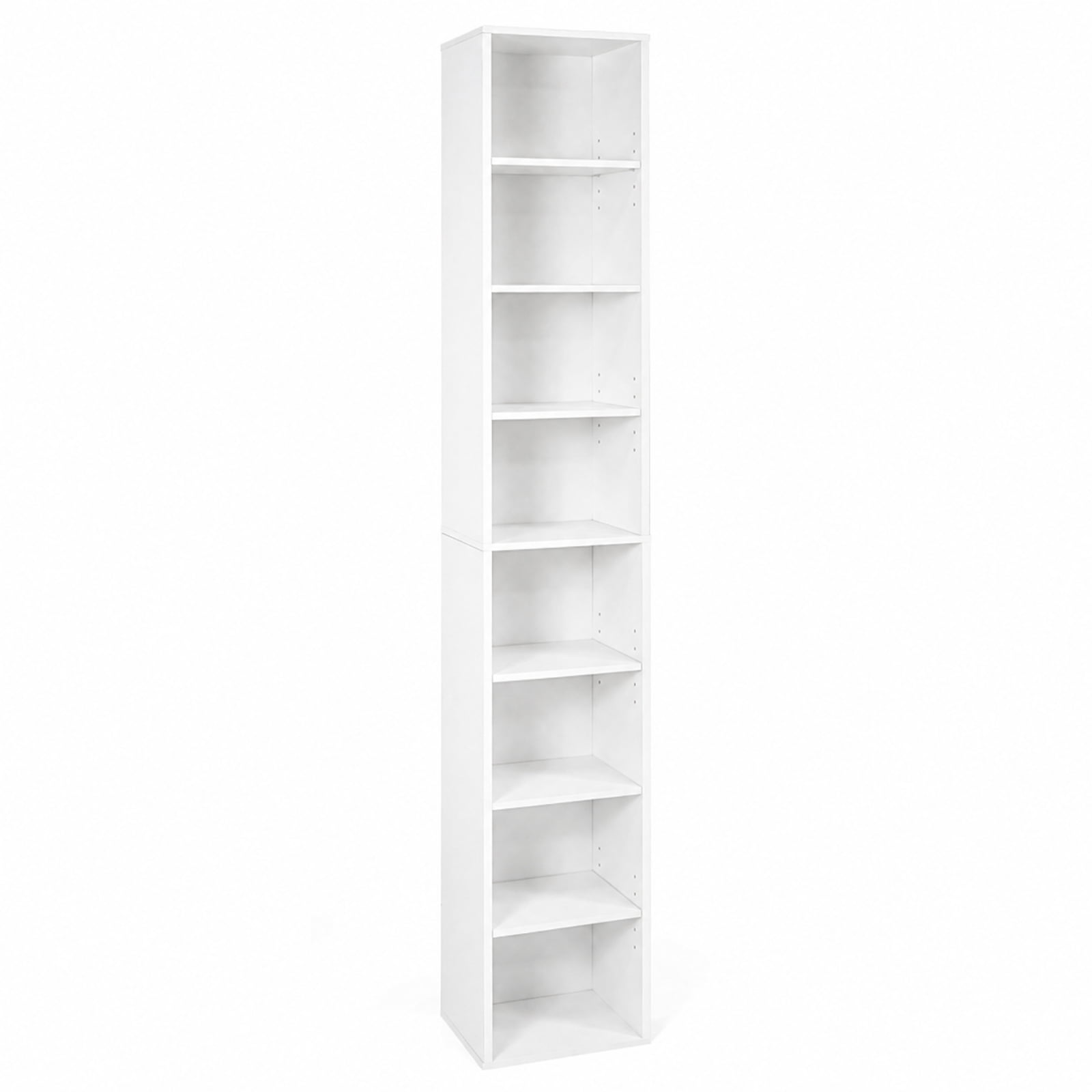 Furnibear 8-Tier Narrow Bookshelf with 4 Adjustable Shelves and Storage Cubes for Living Room Home Office Bedroom Display Storage Shelf, White