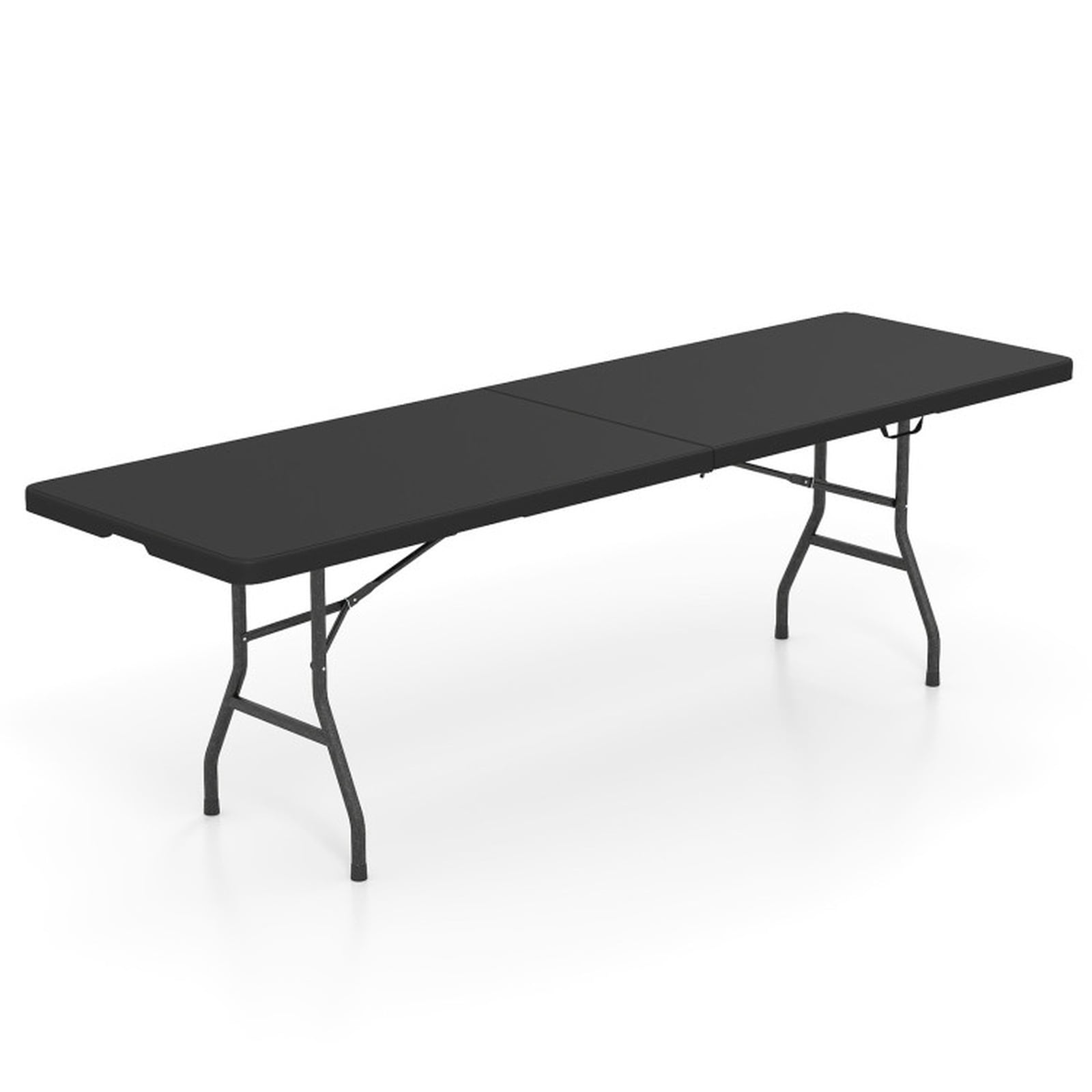 Furnibear 8 ft Portable Folding Table Fold in Half Camping Table with Weatherproof HDPE Tabletop, Heavy Duty Metal Legs, Safety Lock and 350 LBS Capacity for Picnic Camping, Black