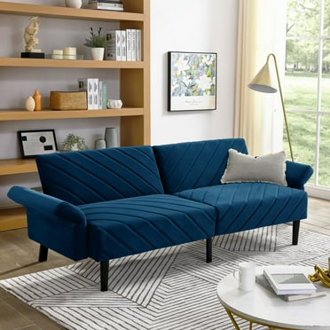 Harigal 87” Futon Sofa Bed, Velvet Fabric Comfy Futon Couch Bed, Convertible Sleeper Sofa with Adjustable Backrest& Armrests, Modern Loveseat Sleeper for Living Room, Bedroom