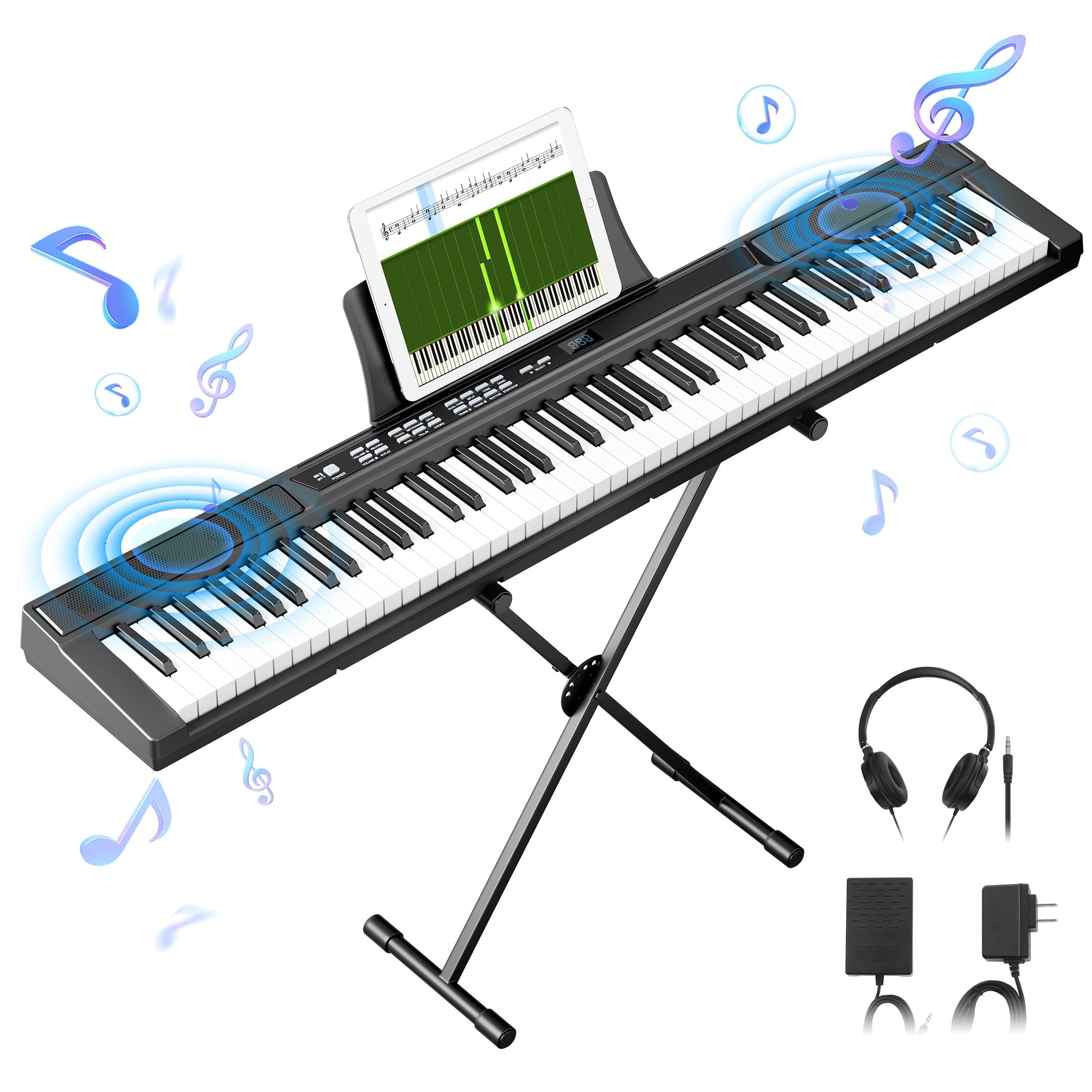 Furnibear 88 Key Piano Keyboard Semi Weighted Electric Keyboard Piano with Stand, Pedal, Headphones, Carrying Case, Black