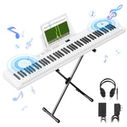 Furnibear 88 Key Piano Keyboard Semi Weighted Electric Keyboard Piano with Stand, Pedal, Headphones, Carrying Case, White