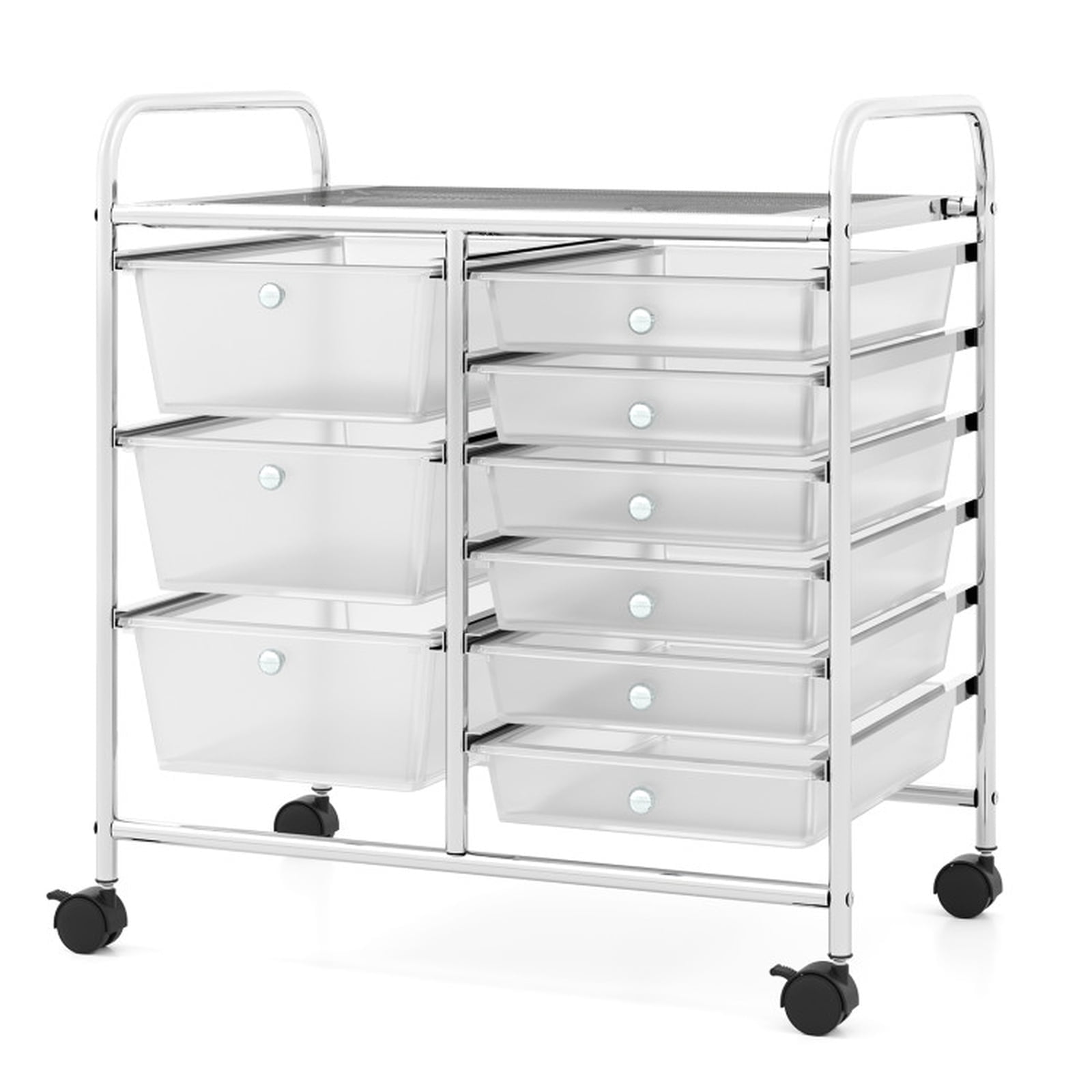 Furnibear 9-Drawer Rolling Storage Cart with Colorful Drawers and Metal Frame Multi Organizer for Home Office Craft Room Classroom, Transparent