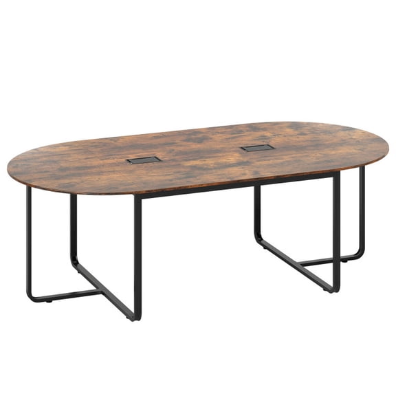 Furnibear 95-Inch Oval Conference Table Industrial Executive Meeting Desk with Dual Cable Holes, Rustic Brown
