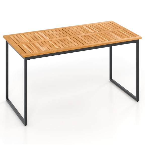 Furnibear Acacia Wood Dining Table for 6 People with Slatted Tabletop and Umbrella Hole for Kitchen Dining Room