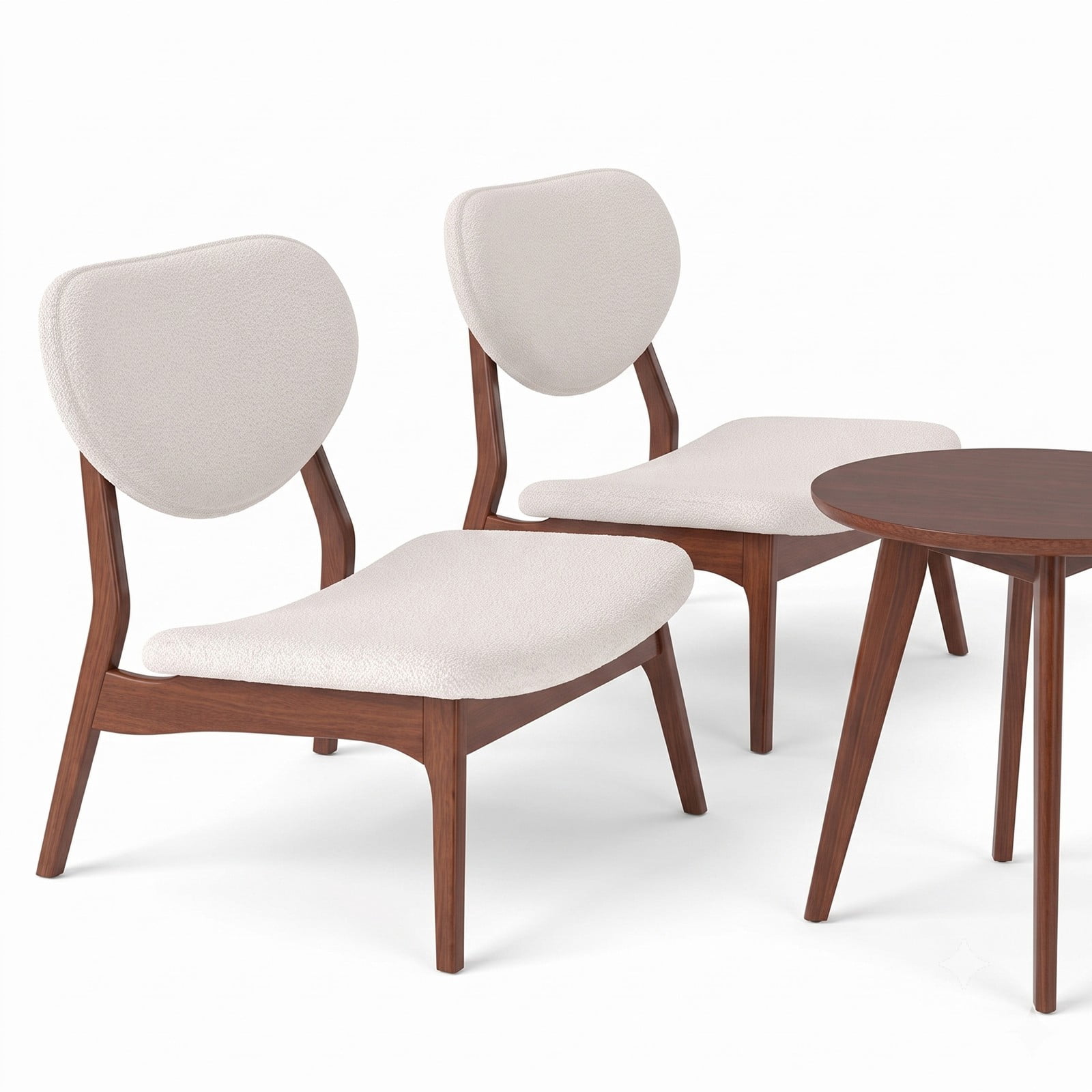 Furnibear Accent Chairs Set of 2 with Side Table, Solid Wood Frame Lamb Velvet Upholstered Club Armchairs, 105 Degree Reclined Backrest Reading, Walnut and Beige