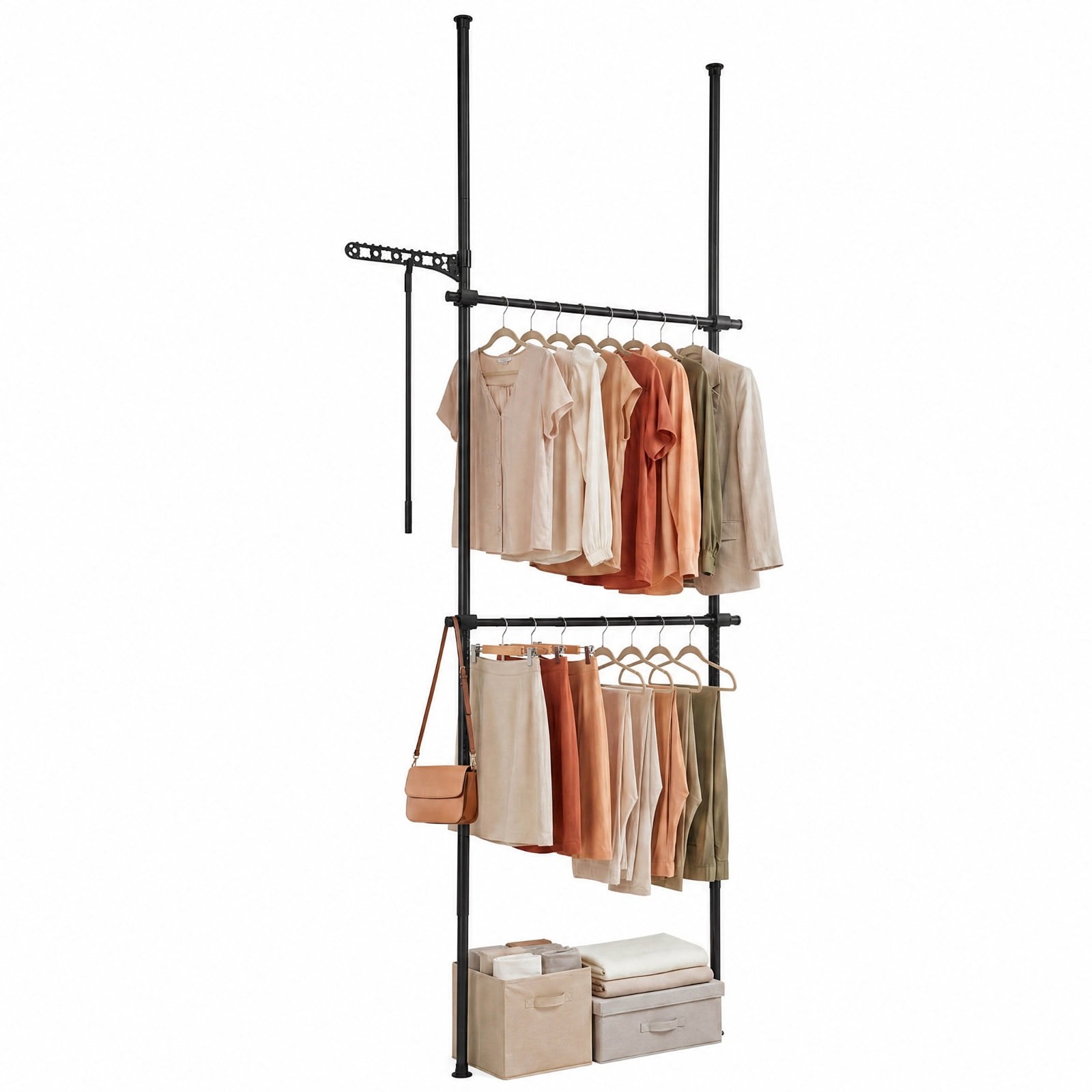 Furnibear Adjustable Floor to Ceiling Clothes Rack with 2 Hanging Rods Telescoping Garment Closet Organizer for Bedroom Entryway, Black