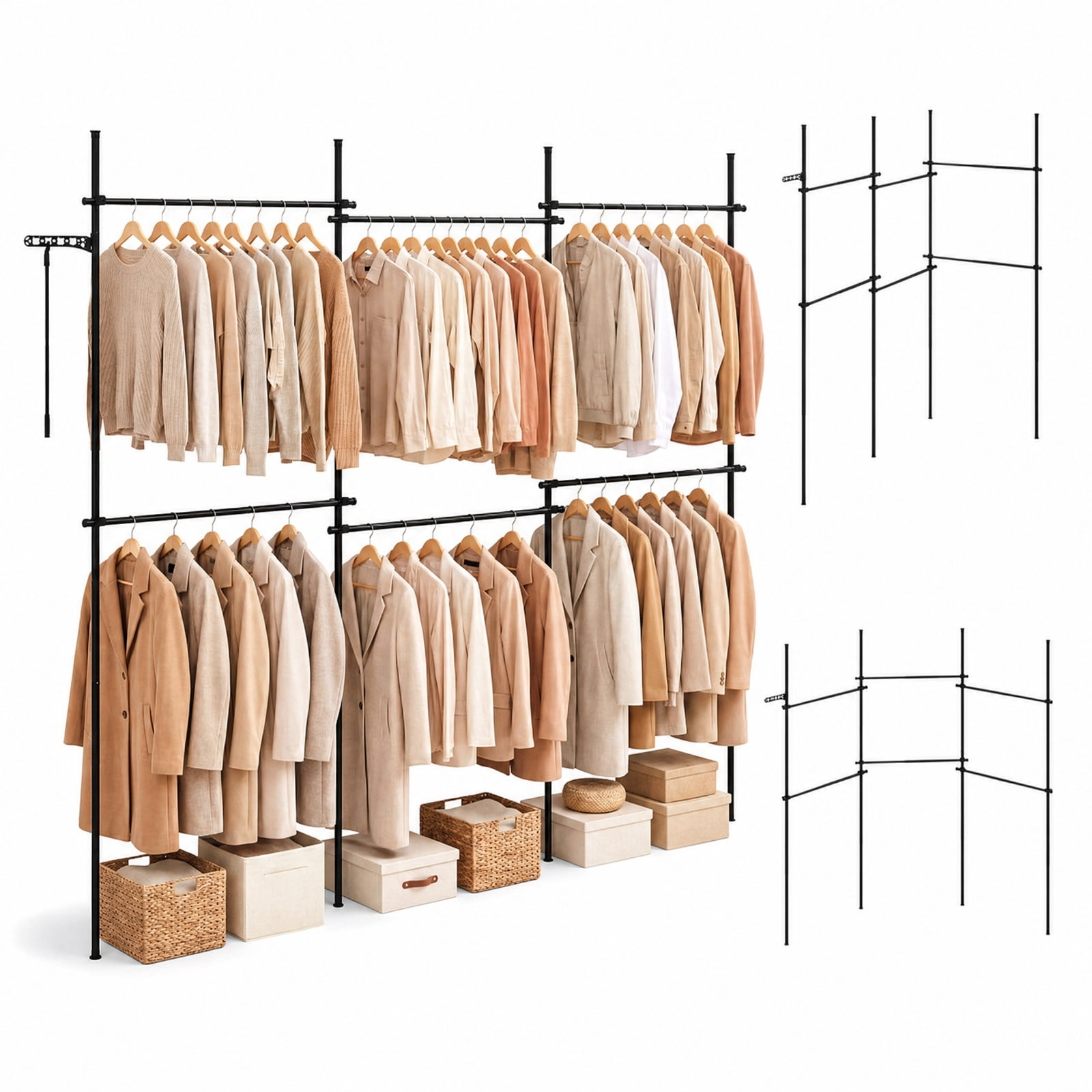 Furnibear Adjustable Floor to Ceiling Clothes Rack with 6 Hanging Rods Telescoping Heavy Duty Garment Organizer for Closet Boutique, Black