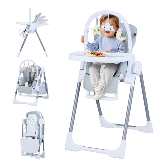 Furnibear Adjustable Height Foldable Mobile High Chair with Lockable Wheels, Multicolor