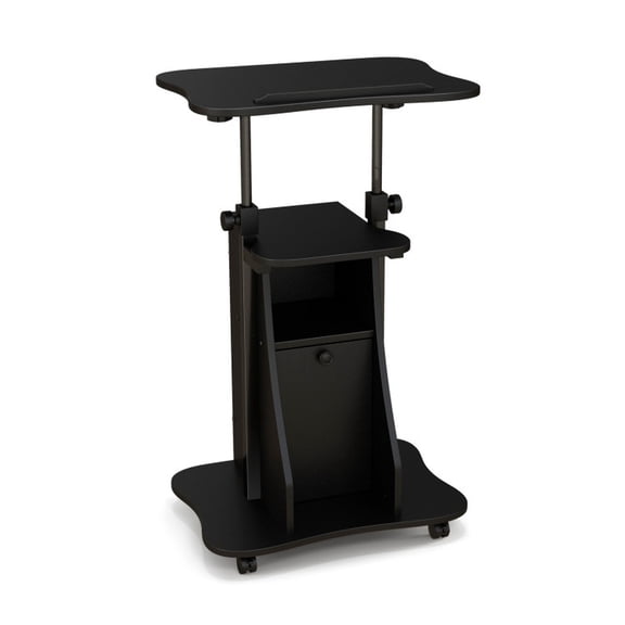 Furnibear Adjustable Mobile Standing Desk Cart with Tilt Desktop and Cabinet Rolling Laptop Printer Workstation for Home Office Classroom Workspace, Black