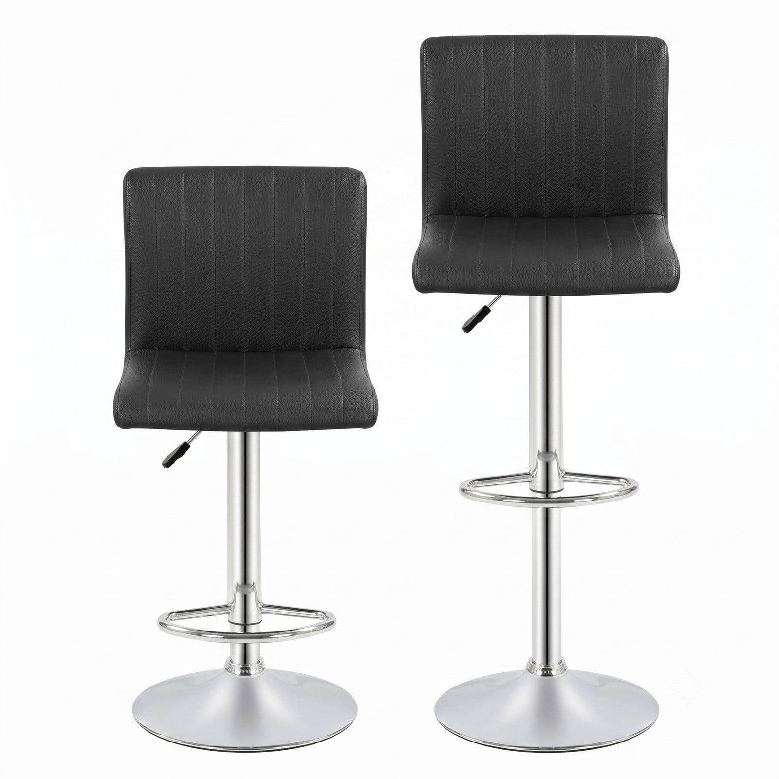 Furnibear Adjustable Swivel Bar Stools Set of 2, 360-Degree Counter Height Barstools with Backrest and Footrest, Faux Leather Padded Kitchen Island Chairs with, Black