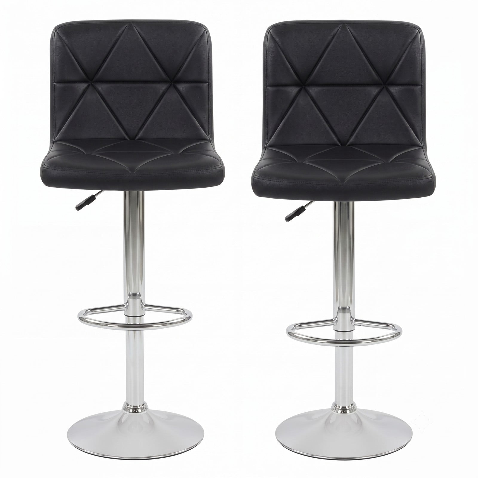 Furnibear Adjustable Swivel Bar Stools Set of 2 with Backrest and Footrest, 360 Degree Swivel Counter Height Barstools, Faux Leather Padded Seat Metal Bar, Black