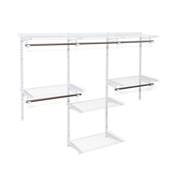 Furnibear Adjustable Wall Mounted Closet System, Closet Organizer Clothes Rack with Shelves and Hanging Rods, White