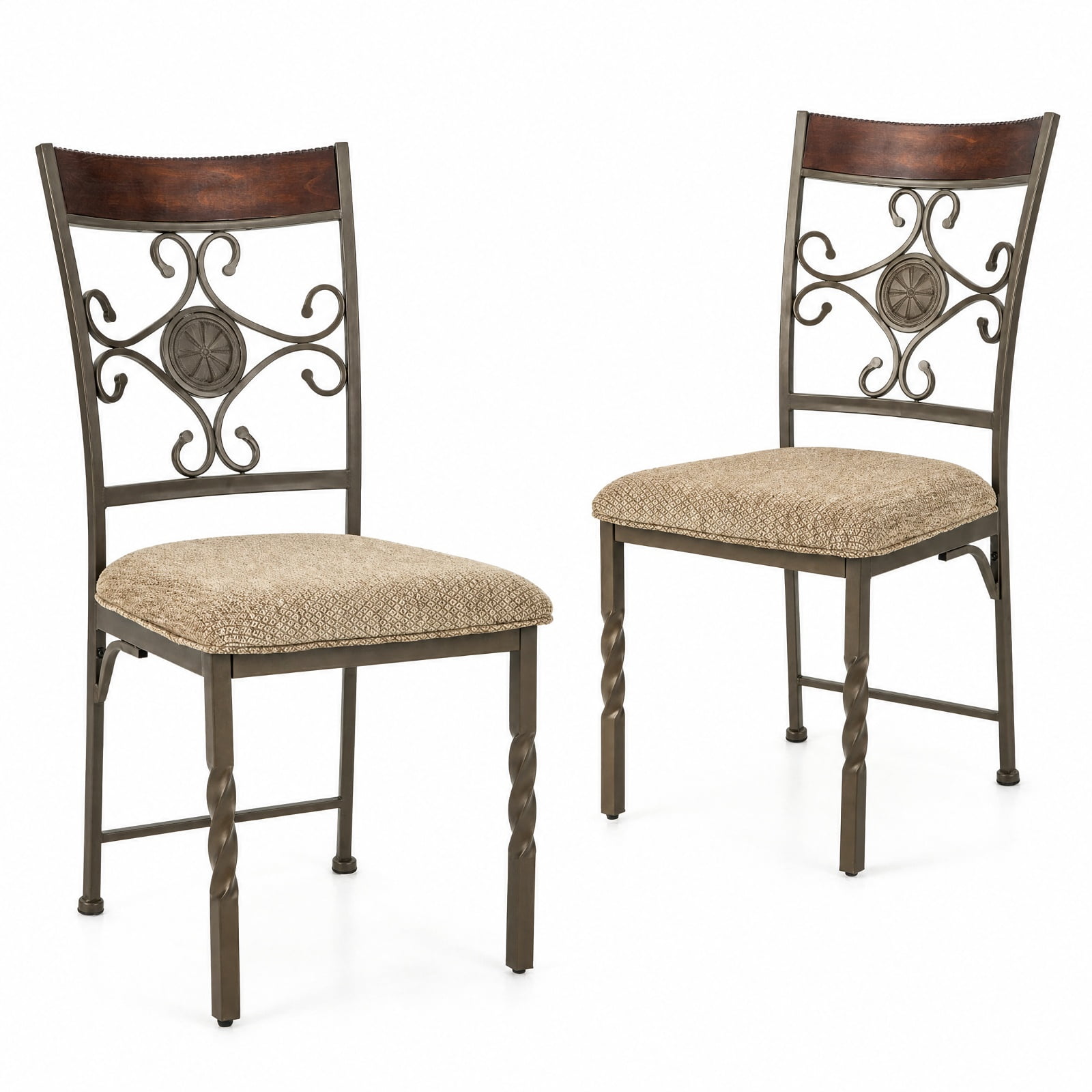 Furnibear Armless Dining Chairs Set of 2 with Padded Seat Cushion and Metal Frame Brown