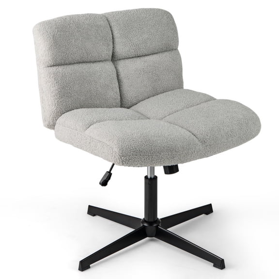 Furnibear Armless Office Chair Cross-Legged Swivel Desk Chair with Faux Lamb Fleece, Wide U-Shaped Seat, Adjustable Height Chair for Home Office, Gray