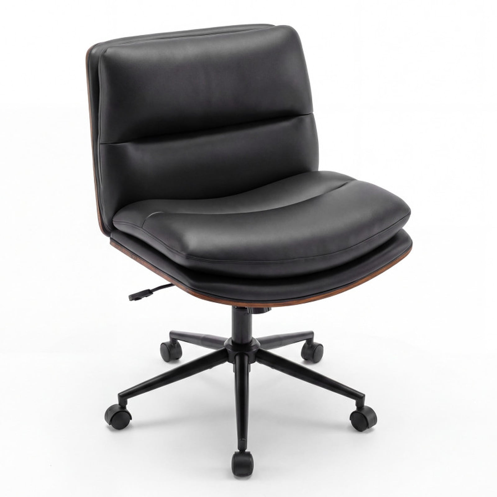 Furnibear Armless Office Chair with Curved Backrest and Padded Faux Leather Seat Small Rolling Task Chair for Home Office Vanity Bedroom Study, Black