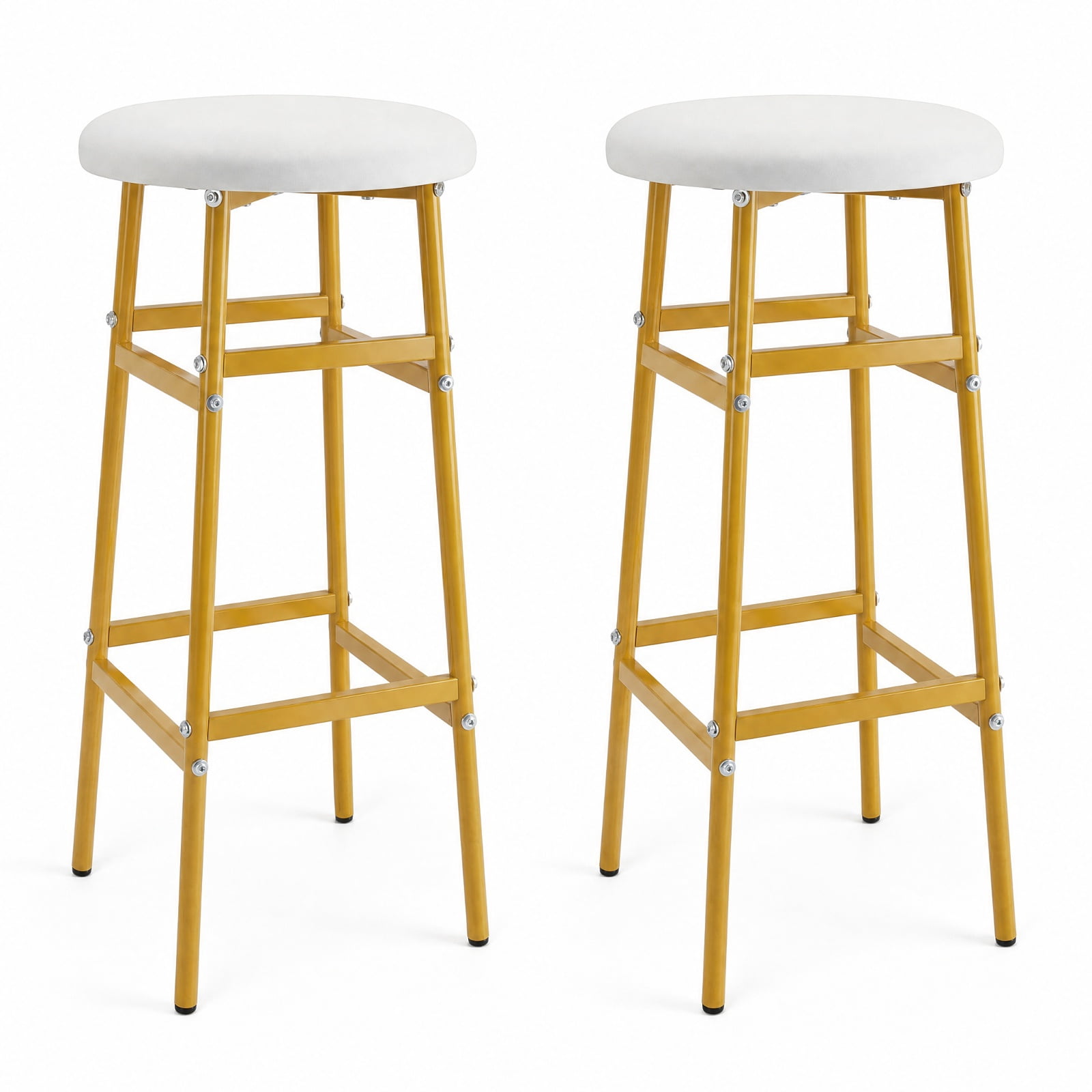 Furnibear Backless Bar Stools Set of 2 Linen Padded Metal Frame with Footrest