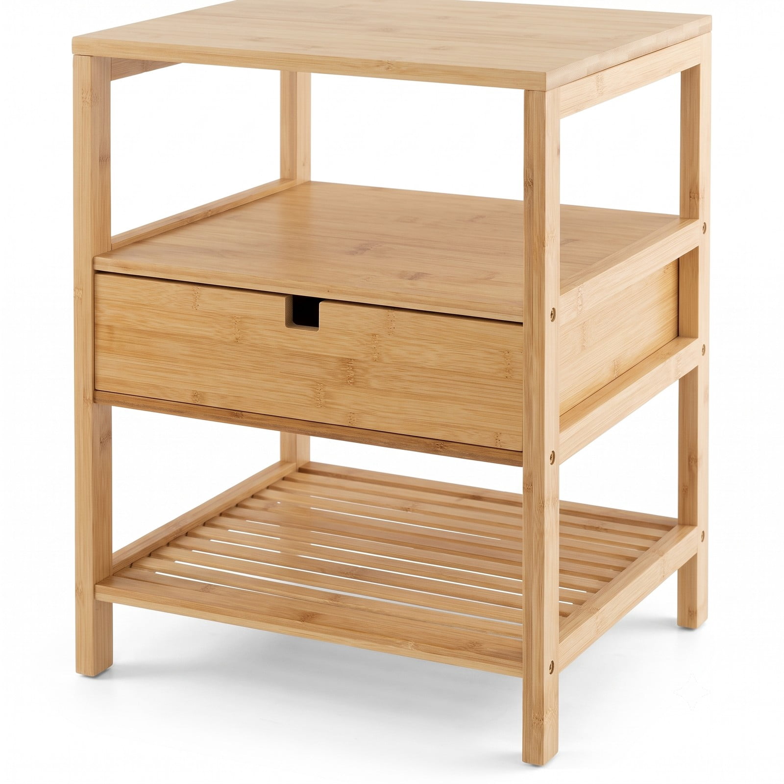 Furnibear Bamboo Nightstand Set of 2 with Storage Drawer and Slatted Open Shelf for Bedroom and Living Room, Wood Bedside Table, Natural