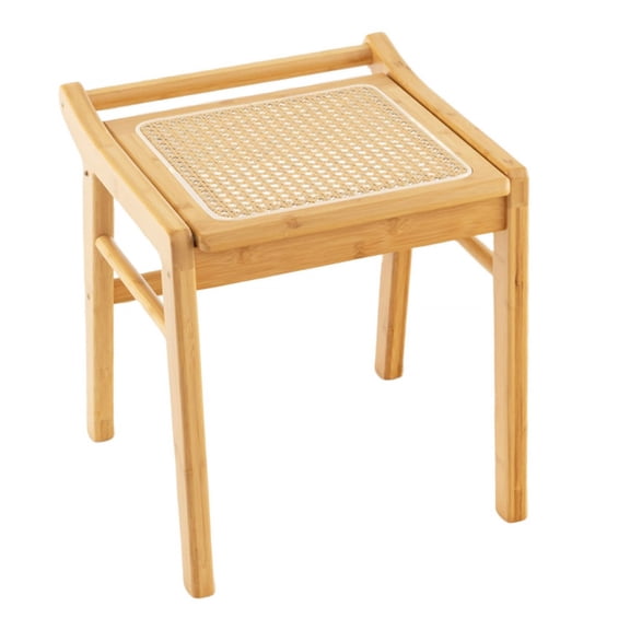 Furnibear Bamboo Vanity Stool with Rattan Top and Reinforcement Bar for Bedroom Makeup Room, Natural