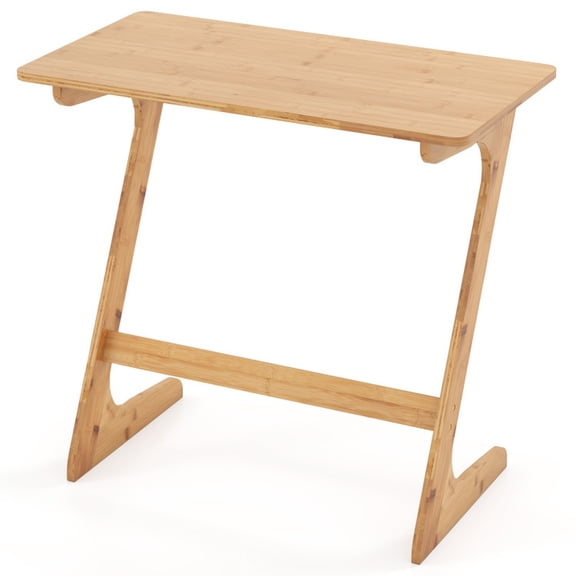Furnibear Bamboo Z-Shaped Sofa Side Table, Space-Saving Snack End Table with Spacious Tabletop for Living Room, Natural