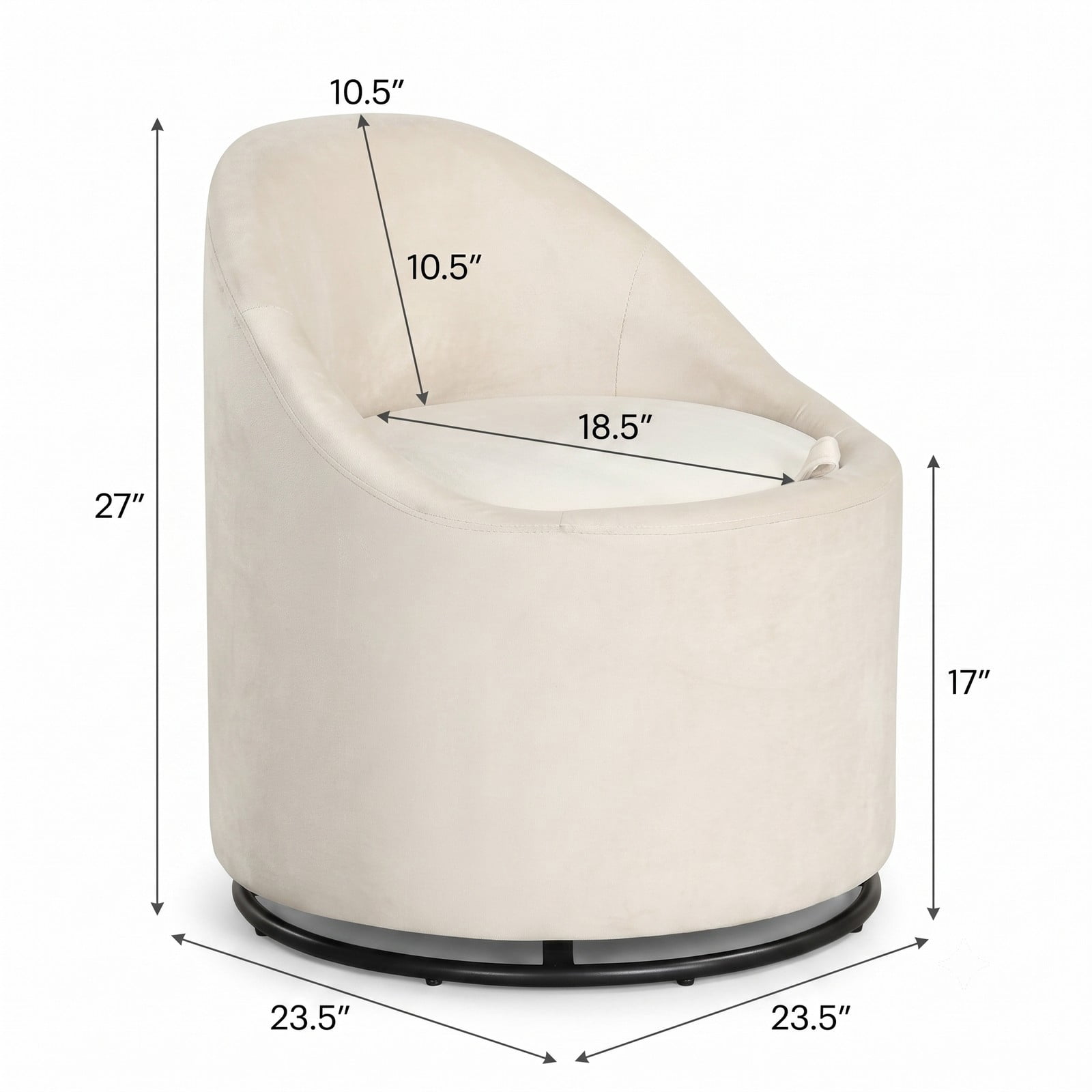 Furnibear Barrel Accent Chair with Hidden Storage, 360 Degree Swivel Upholstered Velvet Vanity Chair, Curved Back, Sturdy Metal Base, No Assembly Needed, for, Beige