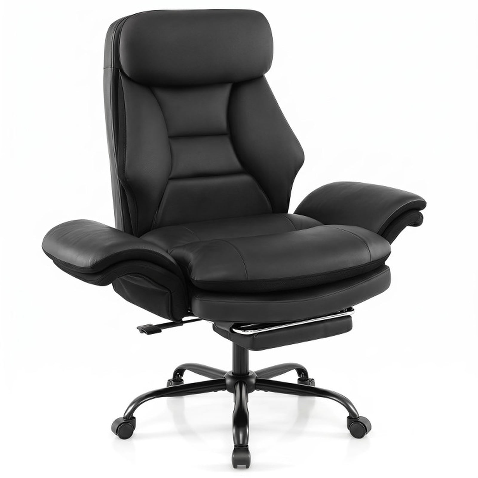 Furnibear Big and Tall Ergonomic Office Chair 400 lbs High Back Wide Faux Leather Computer Chair with Retractable Footrest, Black