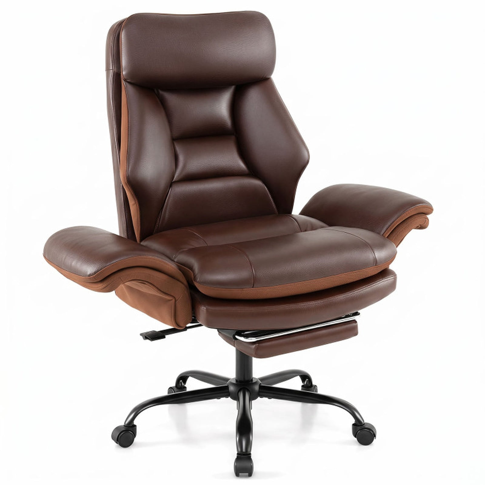 Furnibear Big and Tall Ergonomic Office Chair 400 lbs High Back Wide Faux Leather Computer Chair with Retractable Footrest, Brown