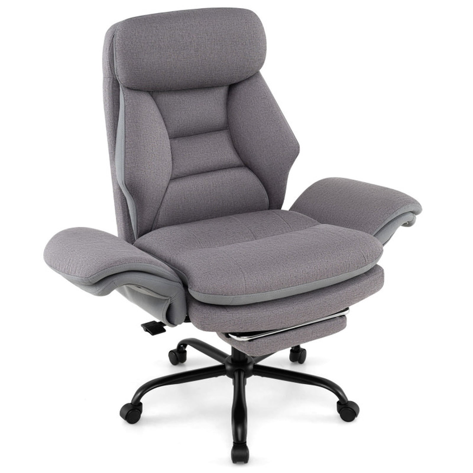 Furnibear Big and Tall Ergonomic Office Chair 400 lbs High Back Wide Linen Computer Chair with Retractable Footrest, Gray