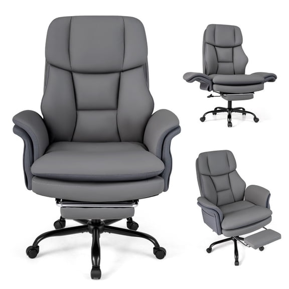 Furnibear Big and Tall Executive Office Chair 500 lbs Ergonomic Cross Legged Computer Chair with Footrest Flip Up Arms and Teddy Fleece, Gray