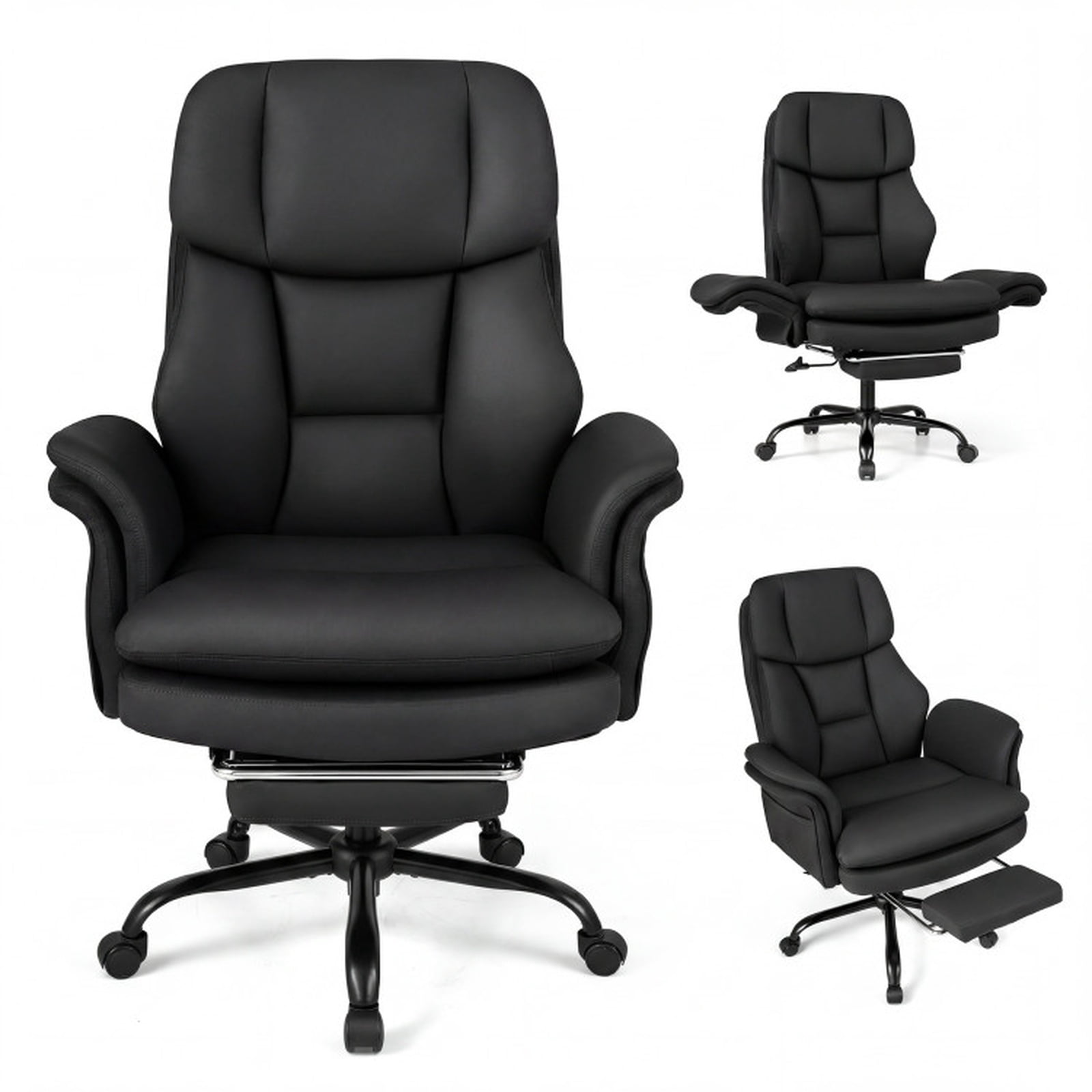 Furnibear Big and Tall Executive Office Chair 500 lbs Ergonomic Cross Legged Computer Chair with Retractable Footrest and Flip Up Arms, Black