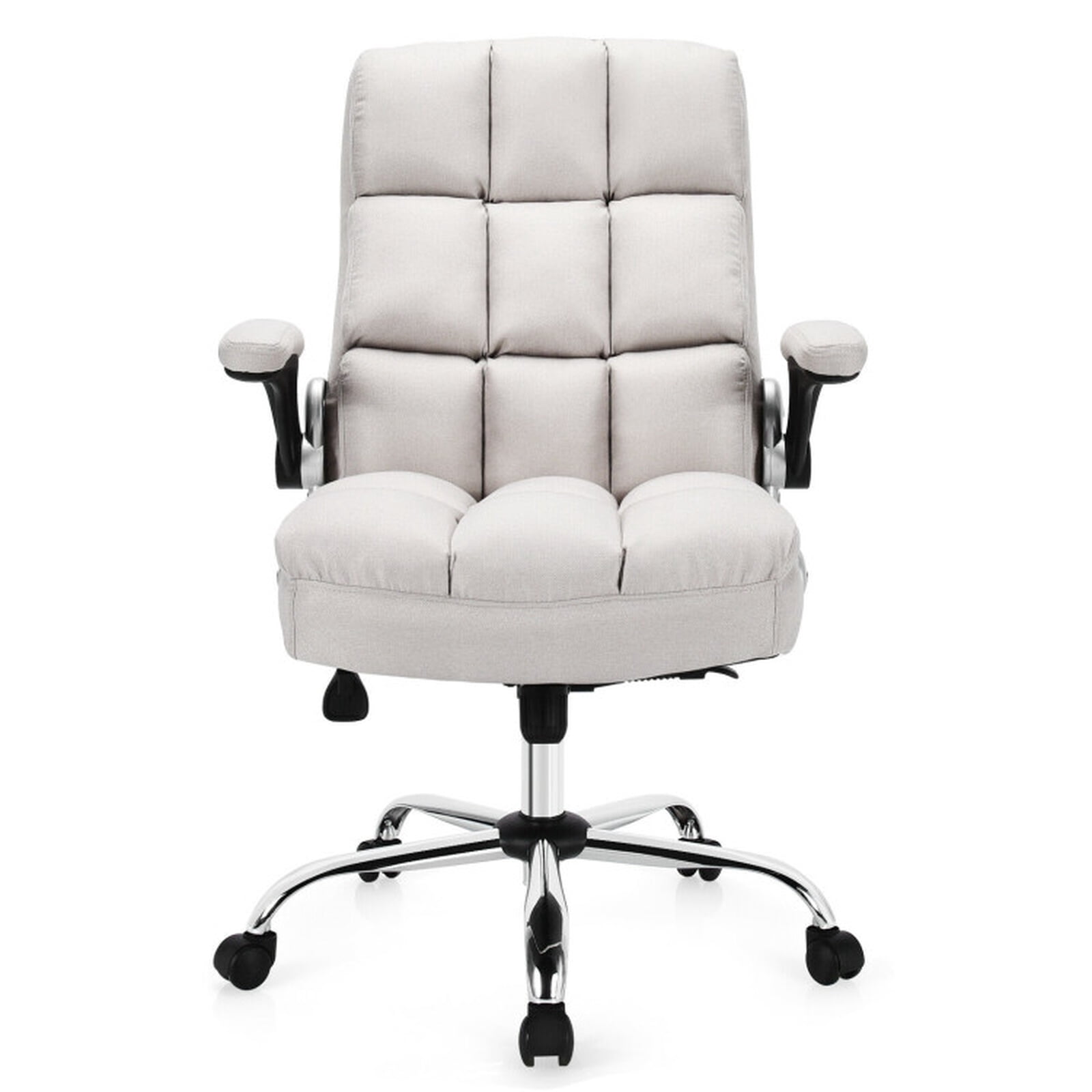 Furnibear Big and Tall Executive Office Chair, High Back Swivel Desk Chair with Flip-Up Arms Adjustable Height Computer Chair for Home Office, Beige