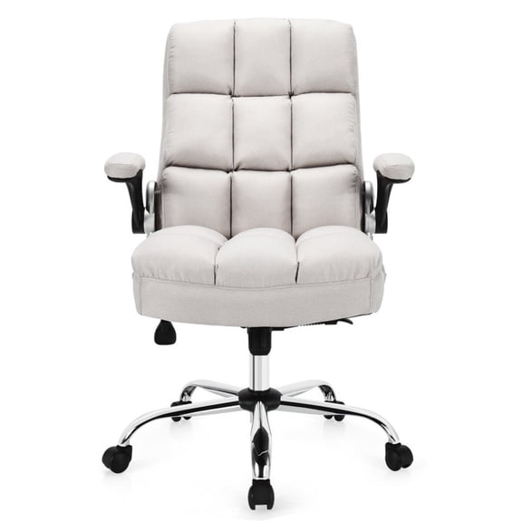 Furnibear Big and Tall Executive Office Chair, High Back Swivel Desk Chair with Flip-Up Arms Adjustable Height Computer Chair for Home Office, Beige
