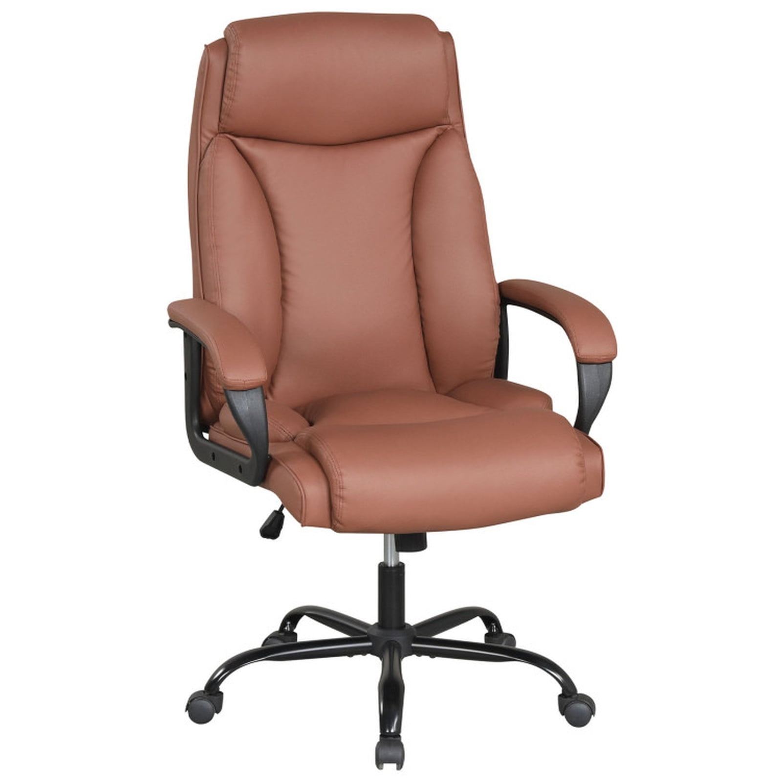 Furnibear Big and Tall Office Chair 400lb High Back Executive Computer Chair with PVC Leather Rocking Backrest and Swivel Seat, Brown