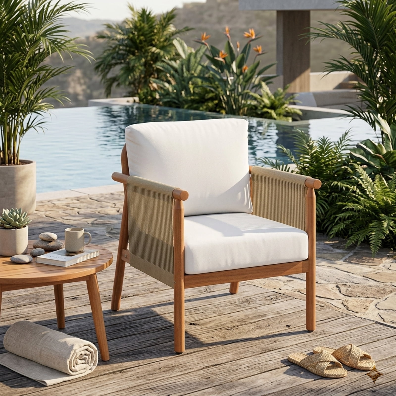Furnibear Boho Outdoor Dining Chair, Acacia Wood Patio Accent Chair ...