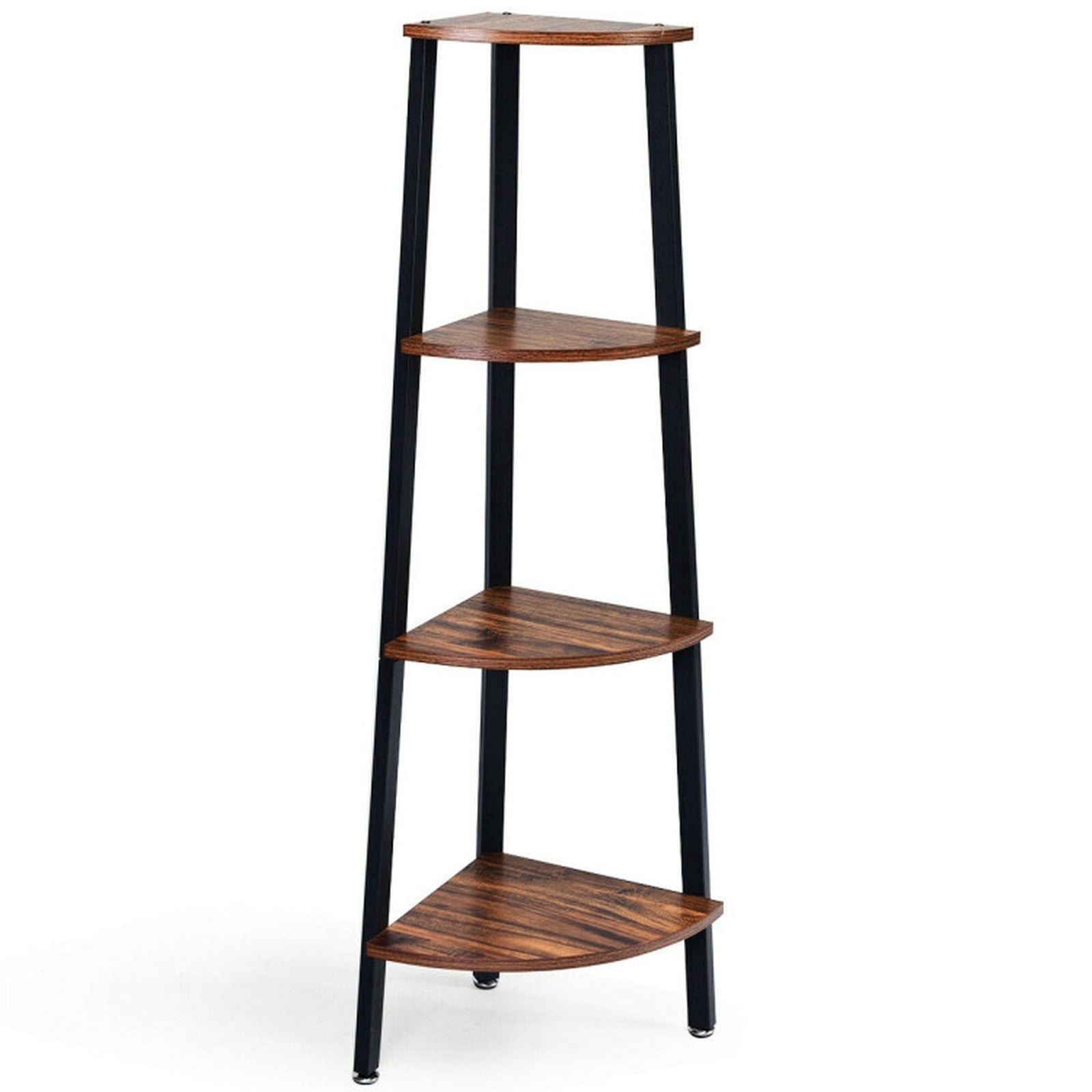 Furnibear Bookshelf 4-Tier Corner Bookcase Freestanding Metal Storage Rack and Display Shelf for Living Room Bedroom and Home Office, Black
