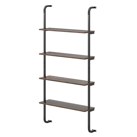 Furnibear Bookshelf 4-Tier Industrial Pipe Shelving with Metal Frame for Living Room Kitchen Freestanding Display Storage Organizer Shelf for Bedroom Home Office, Rustic Brown