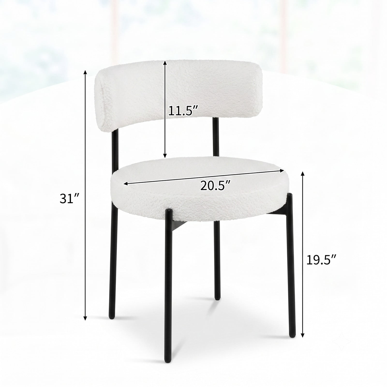 Furnibear Boucle Dining Chairs Set of 2, Upholstered Faux Sherpa Accent Side Chairs with Curved Backrest and Metal X-Legs for Kitchen Dining Room Living Room, White