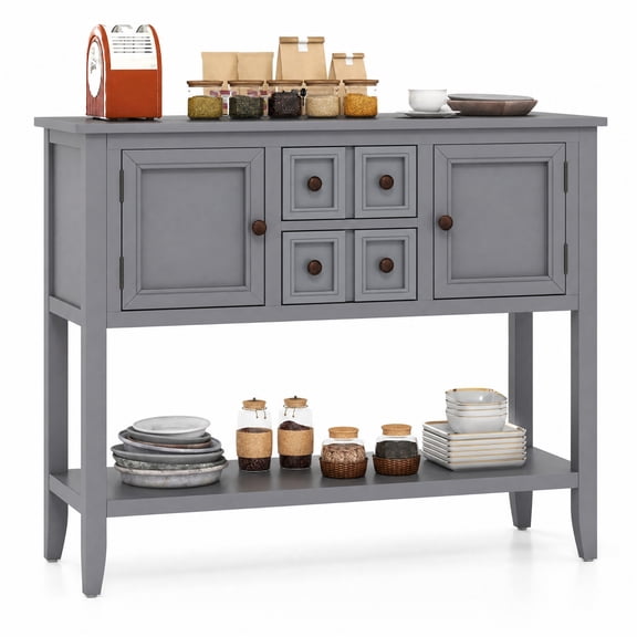 Furnibear Buffet Sideboard Cabinet with 2 Doors and 2 Drawers for Kitchen Dining Living Room Buffet Storage Server, Gray