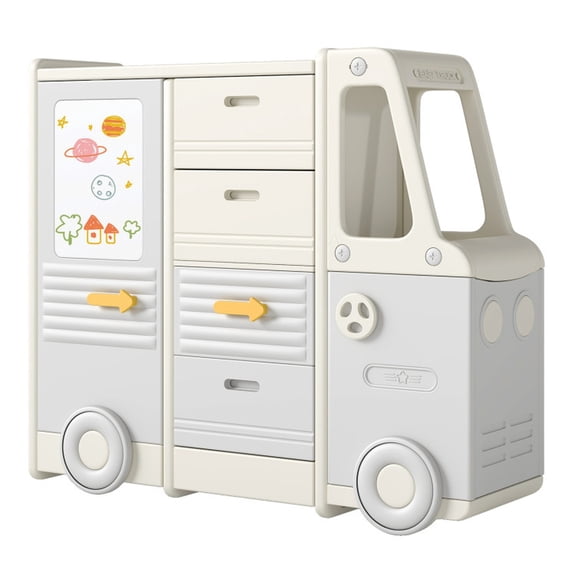 Furnibear Bus-shaped Cabinet Stackable Toy Box, Gray