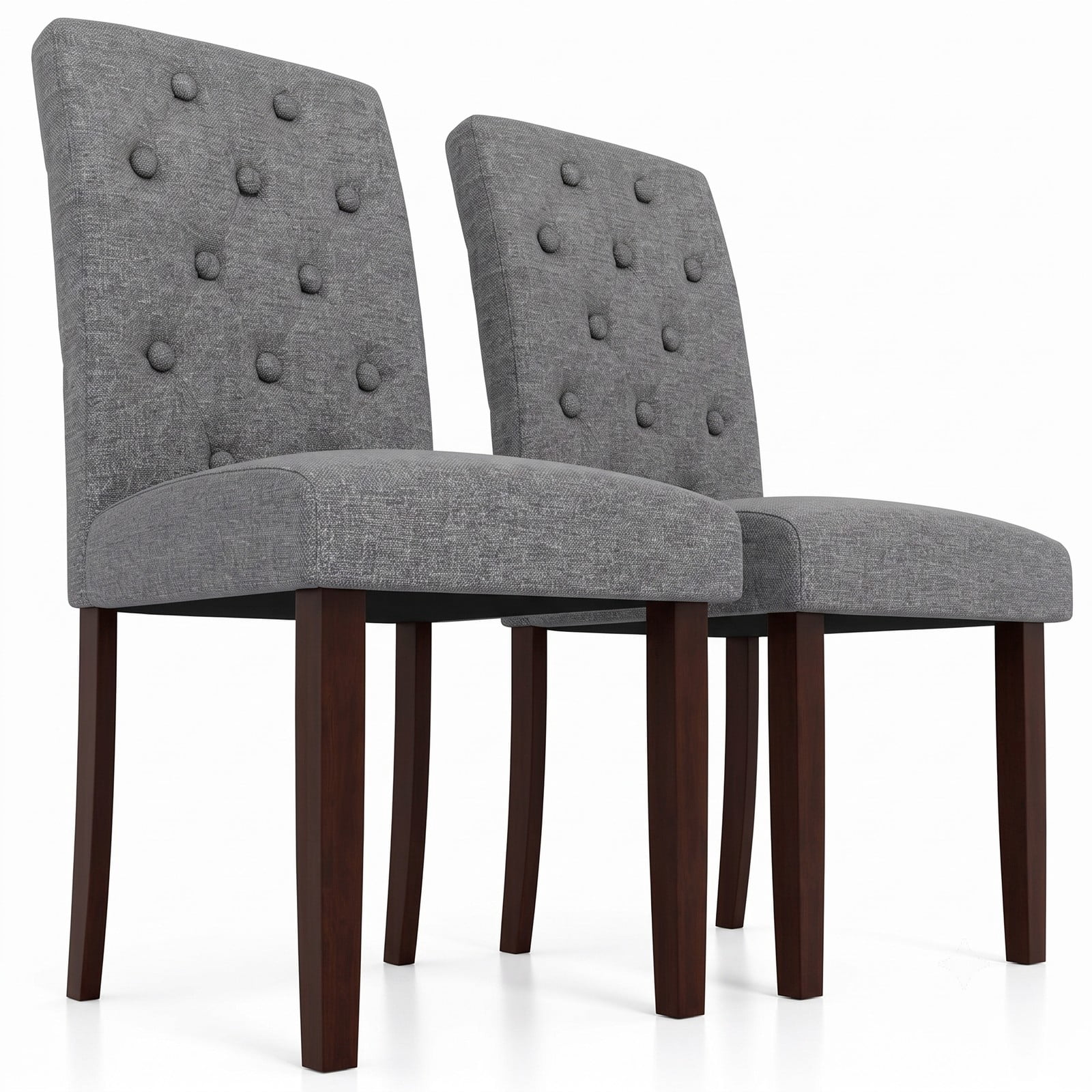 Furnibear Button Tufted Fabric Upholstered Dining Chair Set of 2, High Curved Back Accent Side Chairs with Rubber Wood Legs for Kitchen Living Room Reception, Gray