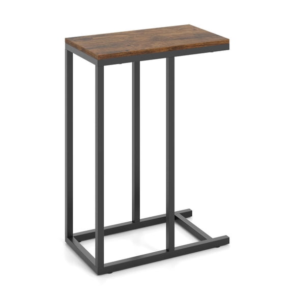 Furnibear C-Shaped End Table with Heavy Duty Metal Frame, Small Space Sofa Side Table for Living Room, Bedroom, Laptop/Coffee Table, Rustic Brown