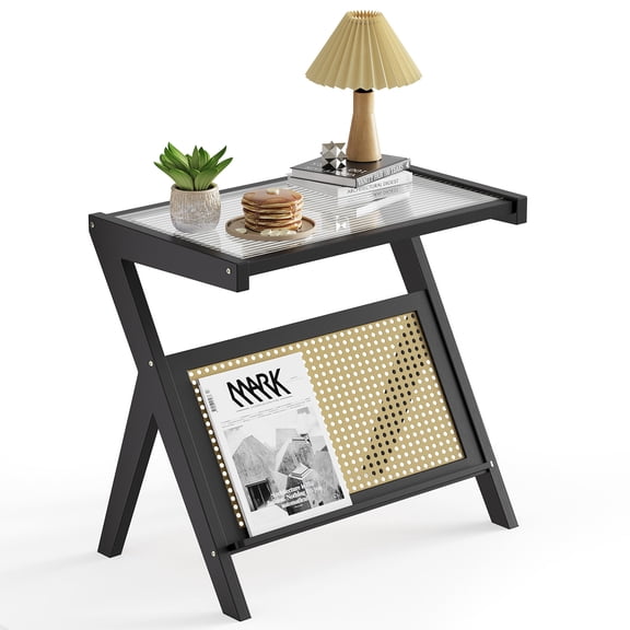 Furnibear C Shaped Side Table Sofa End Table Slide Under Couch Snack Table for Living Room and Bedroom Metal Frame, Black