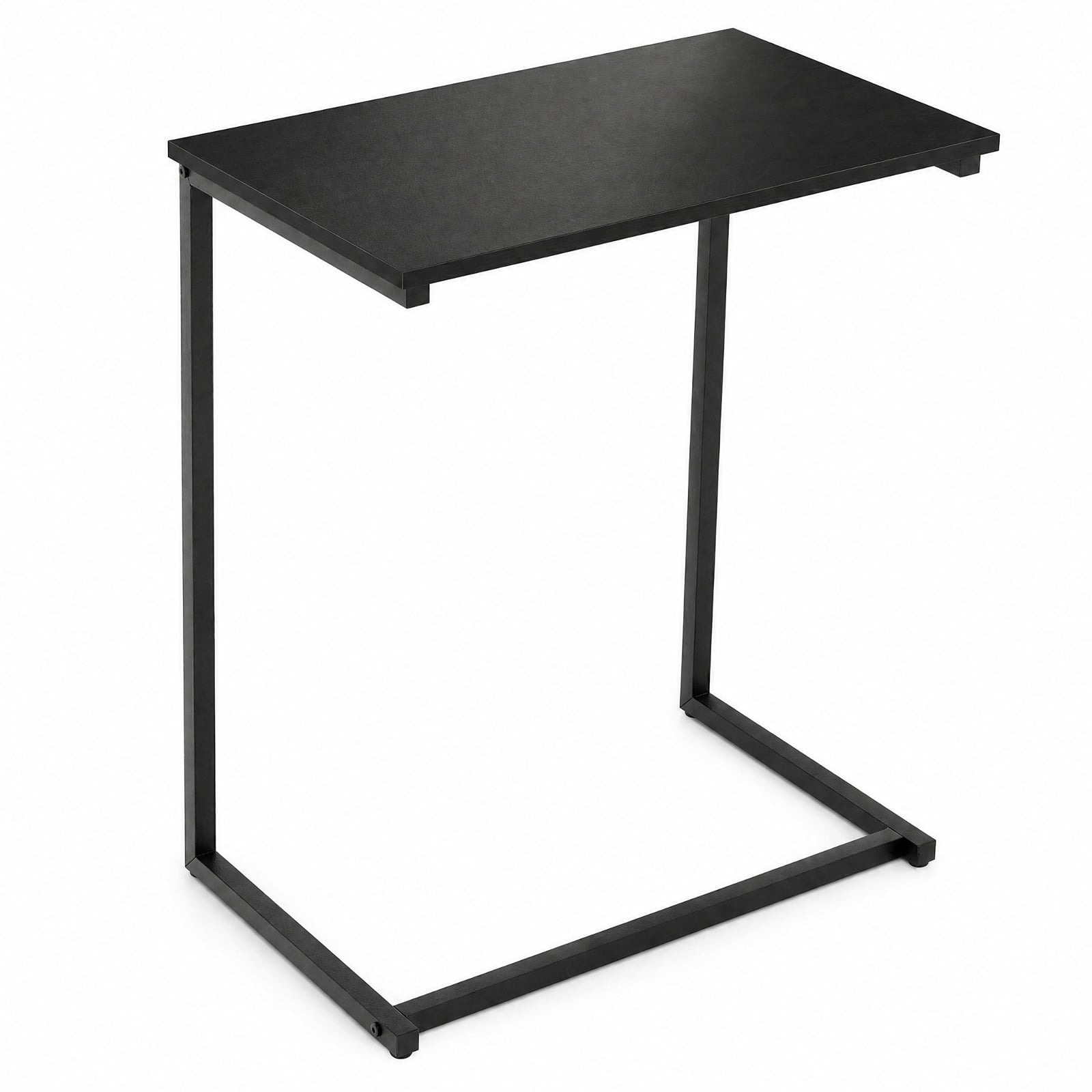 Furnibear C Shaped Side Table Sofa Snack End Table with Sturdy Metal Frame and Wood Grain Top for Living Room Bedroom and Couch, Black