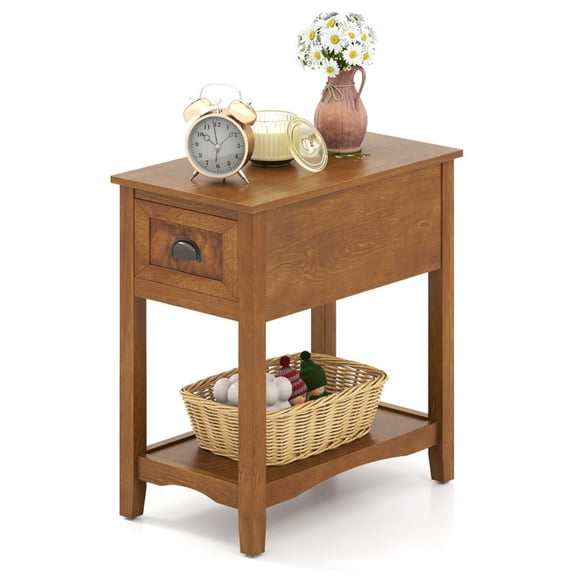 Furnibear Chairside End Table with Drawer, Compact Nightstand Side Table with Storage Shelf for Bedroom, Yellow