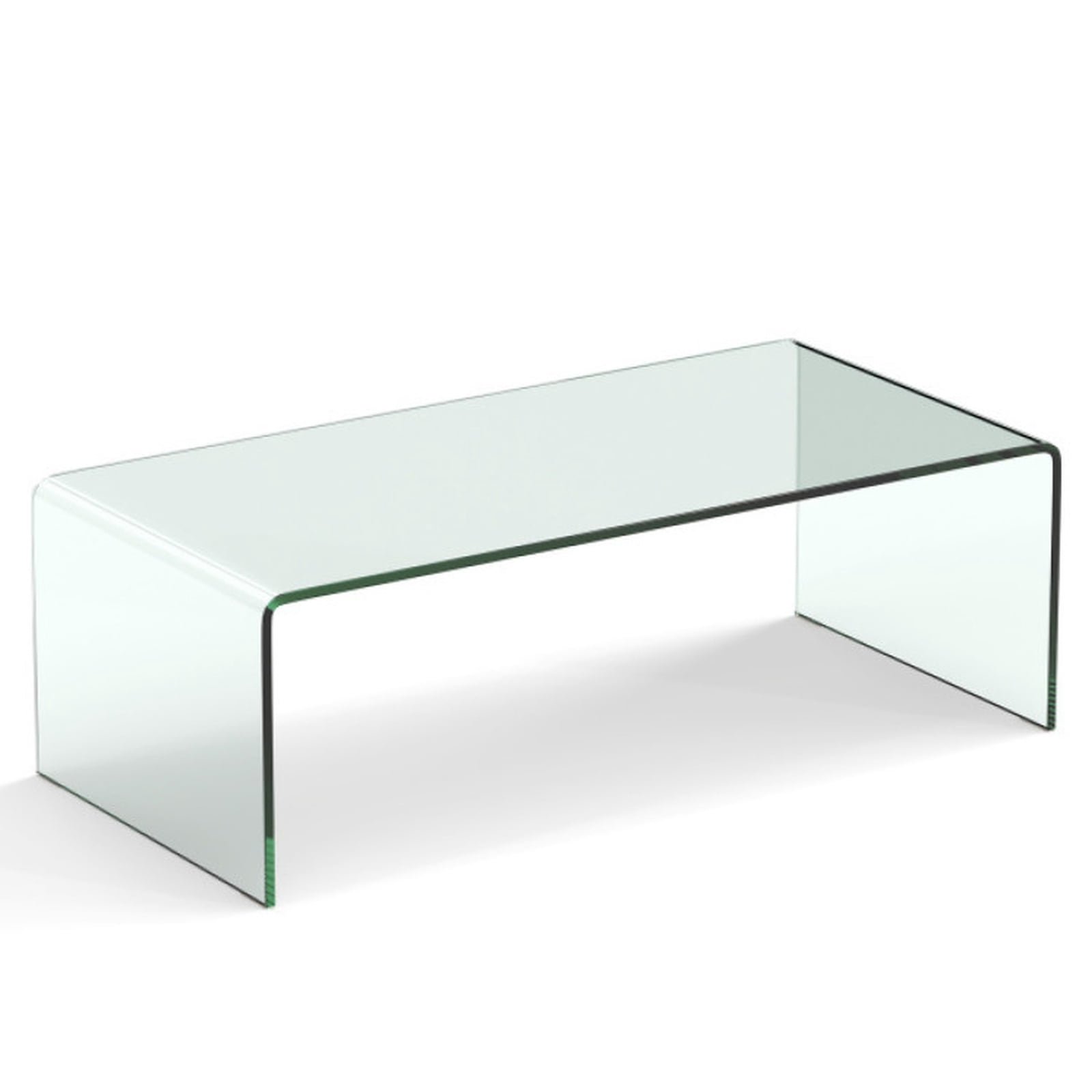 Furnibear Clear Glass Coffee Table, 42.5 Inch Rectangle Tempered Glass Coffee Table with Rounded Edges for Living Room, Transparent
