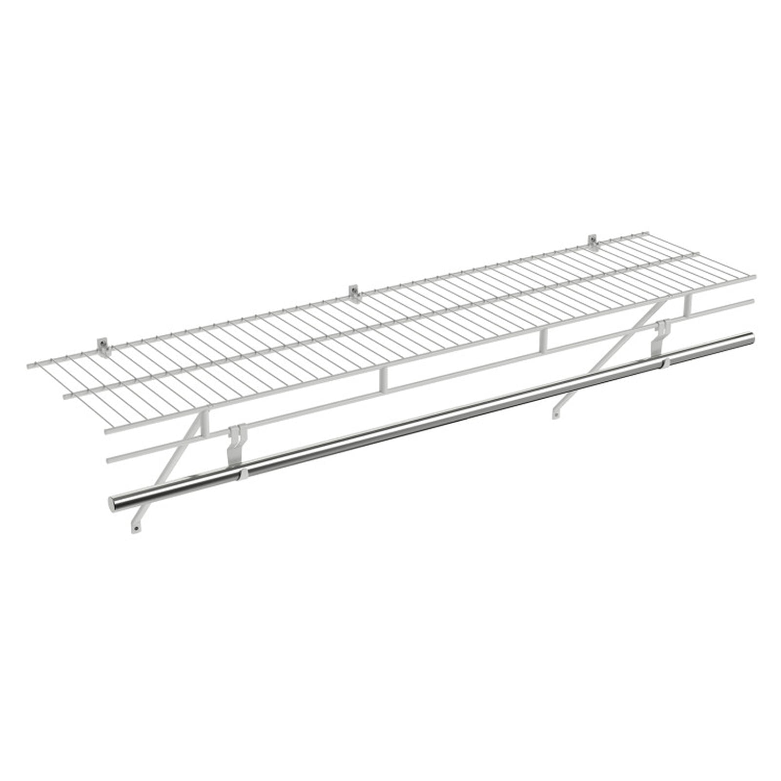 Furnibear Wall Mounted Closet Shelves with Ventilated Metal Wire Shelving Kit and Hanging Rod for Entryway Hallway Bedroom Closet Organization, White