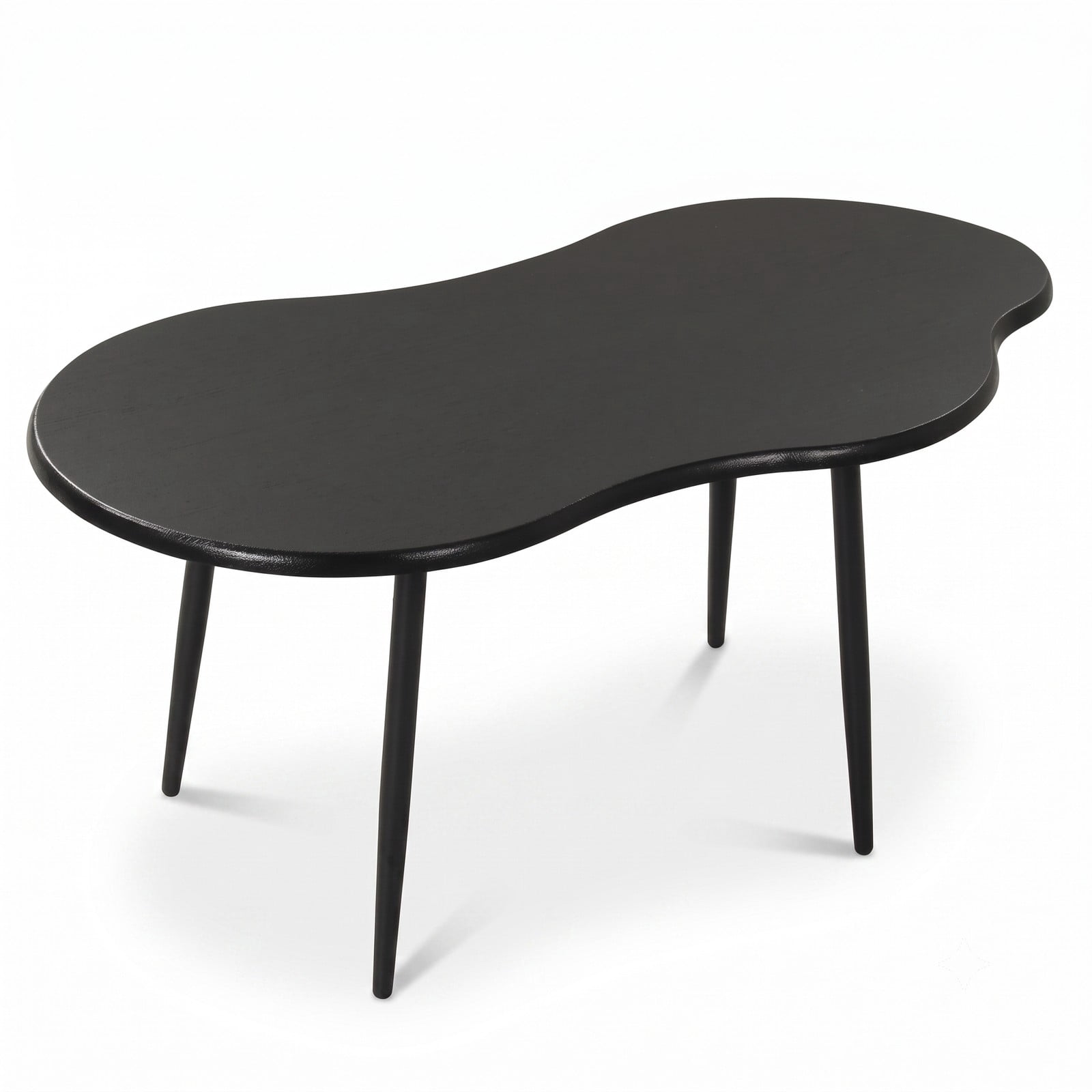Furnibear Cloud Shape Coffee Table, 39.5 Inch Irregular Free Form Center Table with Durable Metal Frame, Wide Wood Tabletop Modern Accent Side Table for Living, Black