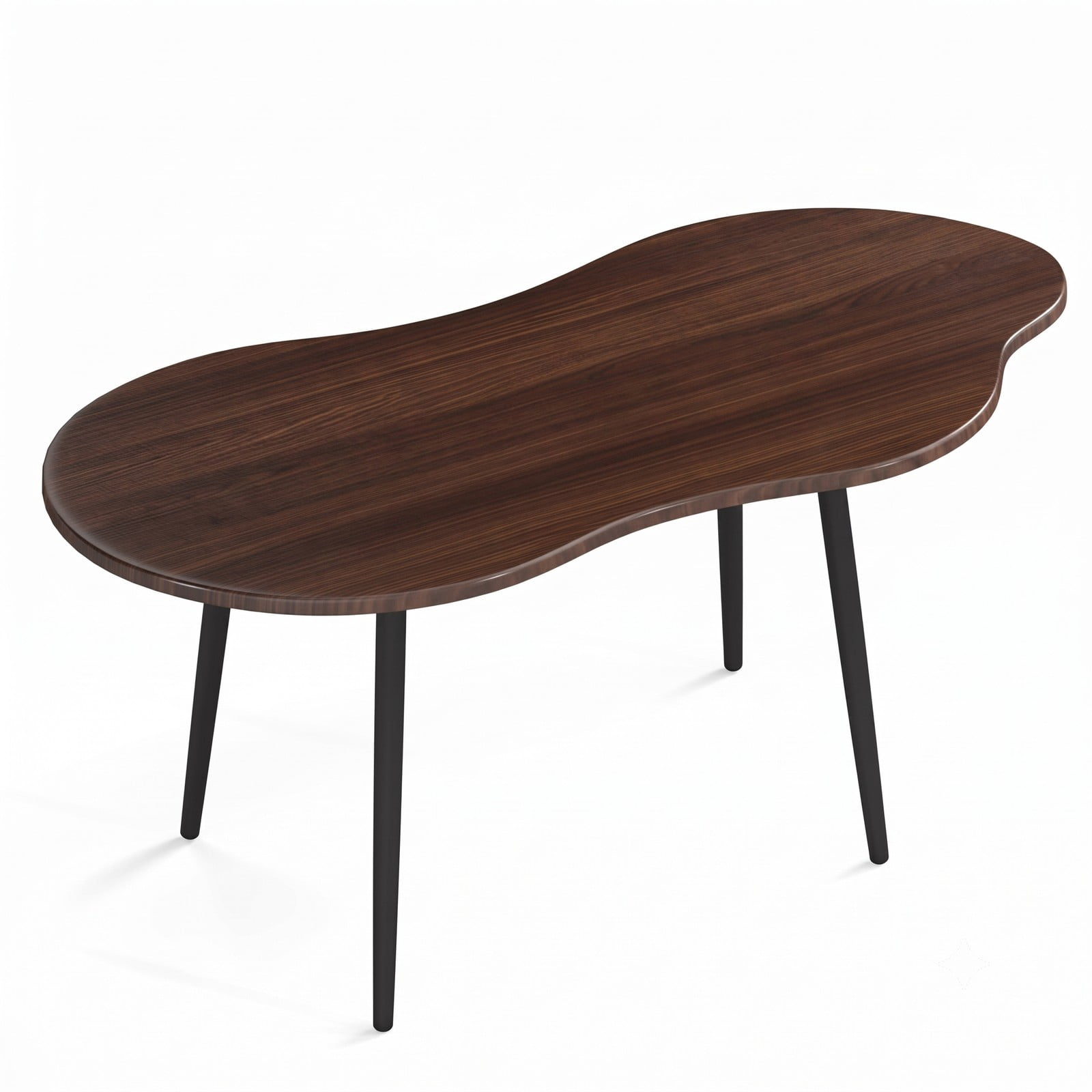 Furnibear Cloud Shape Coffee Table, 39.5 Inch Irregular Free Form Center Table with Heavy-Duty Metal Frame, Wide Wood Tabletop Accent Sofa Side Table for, Walnut