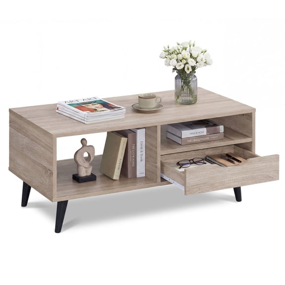 Furnibear Coffee Table with Storage Rustic Rectangle Center Table - Natural - Living Room Cocktail Center Table