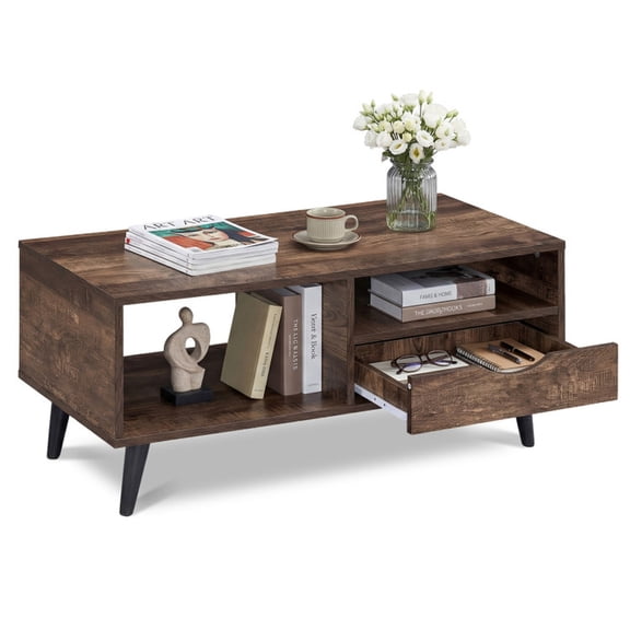 Furnibear Coffee Table with Storage Rustic Rectangle Center Table - Walnut - Living Room Cocktail Center Table