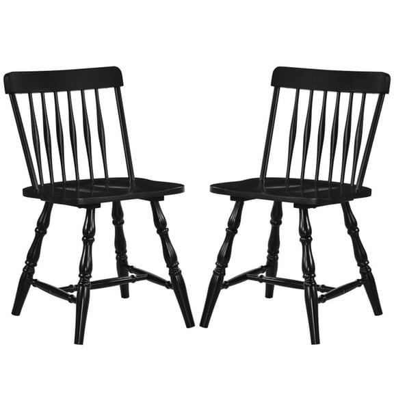 Furnibear Windsor Wood Dining Chairs Set of 2 with Curved Spindle Back and Solid Rubber Wood Frame for the Kitchen and Dining Room, Dark